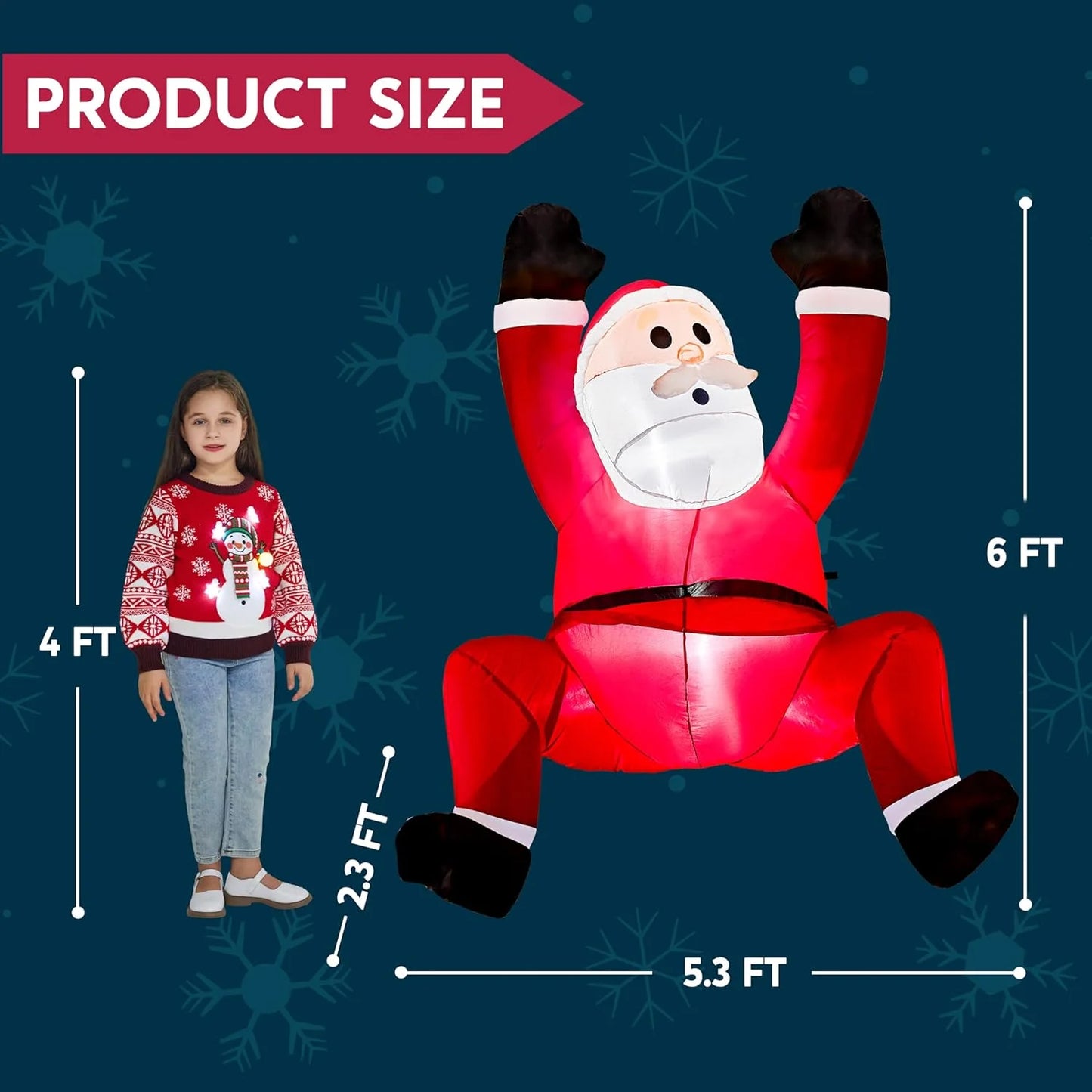 6 FT Christmas Inflatables Santa Outdoor Decorations,Hanging Upside down Santa Christmas Blow Ups Yard Christmas with Built-In Leds for Holiday Party Garden Decor