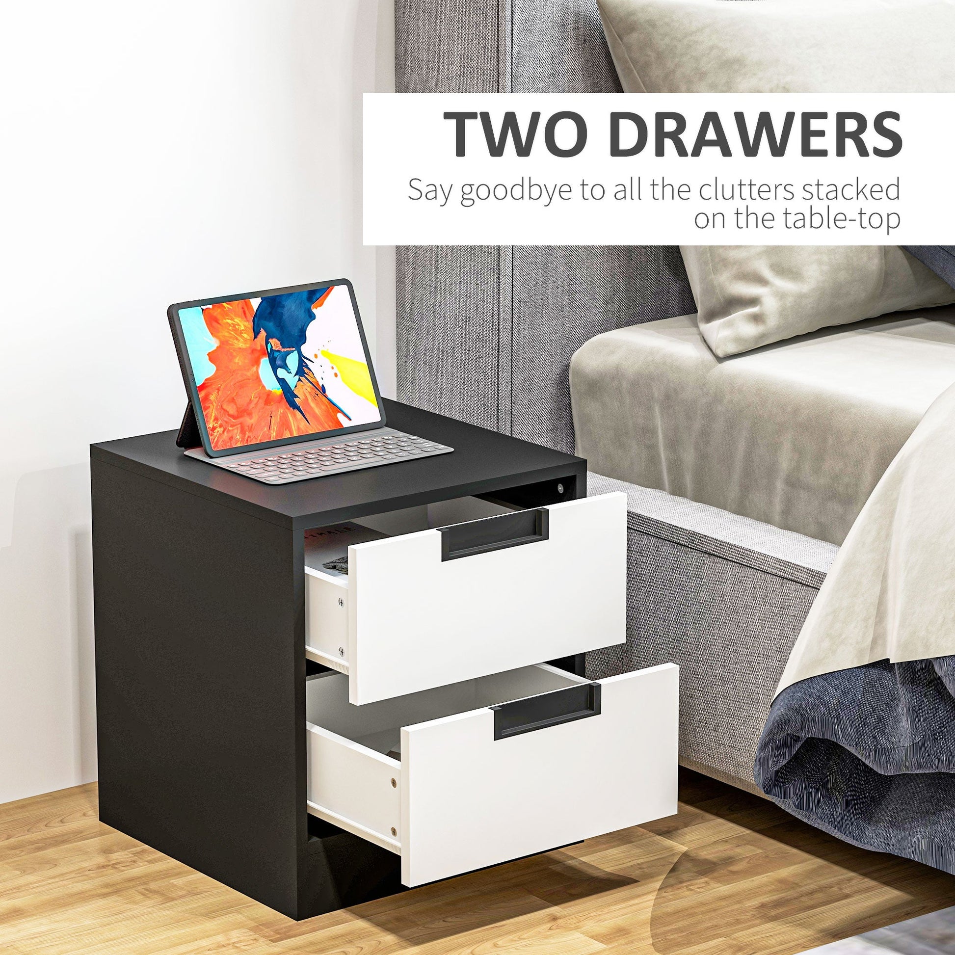 Set of Two Monochrome Two-Drawer Bedside Tables-4