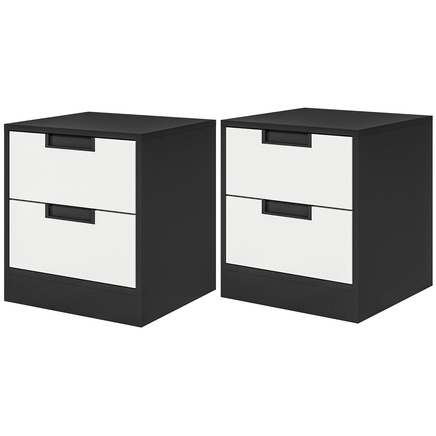 Set of Two Monochrome Two-Drawer Bedside Tables-0