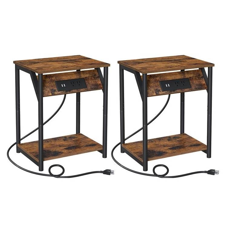 Set of 2 -  Nightstand End Tables Charging Station with 2 USB ports-0