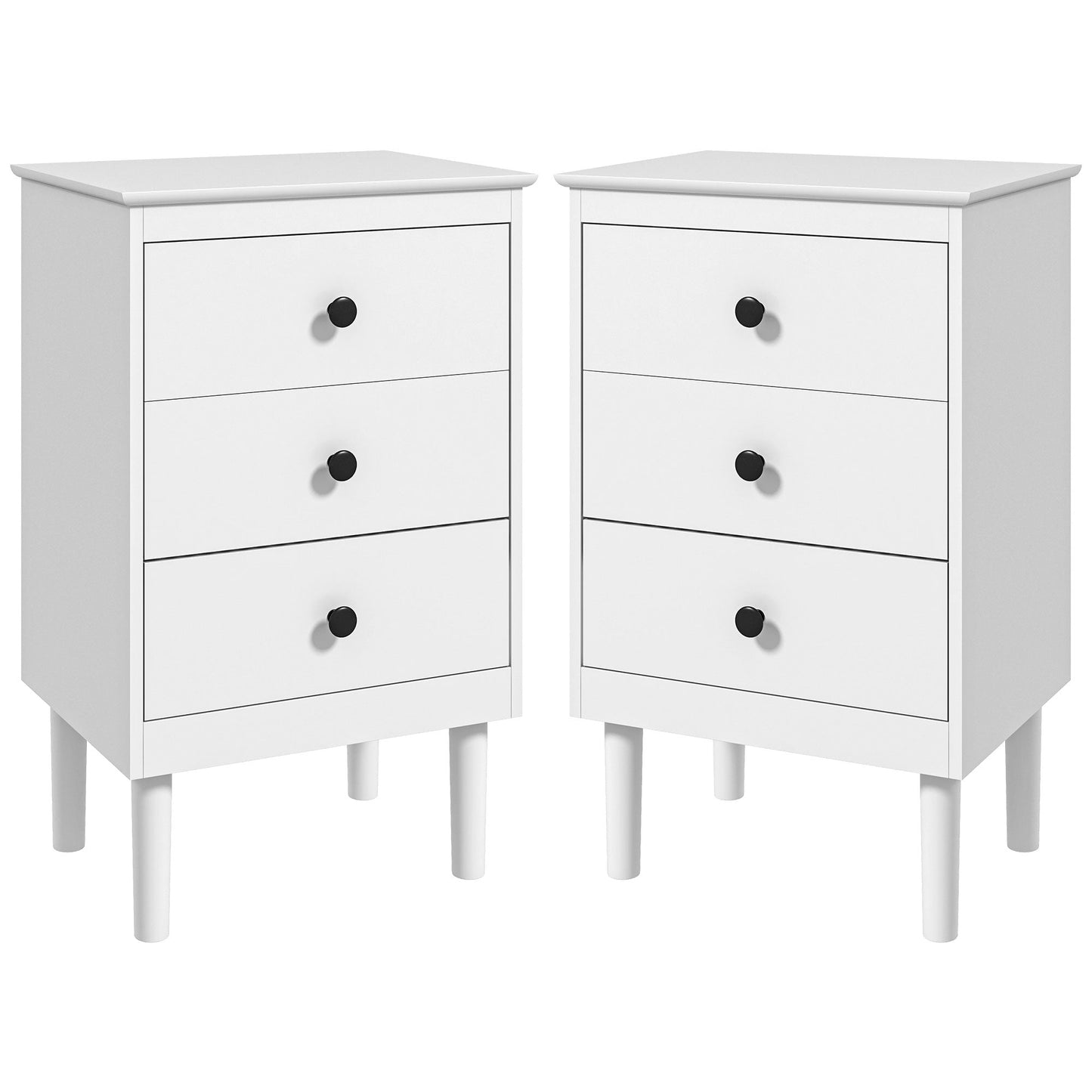 Set of Two Three-Drawer Modern Bedside Tables - White-0