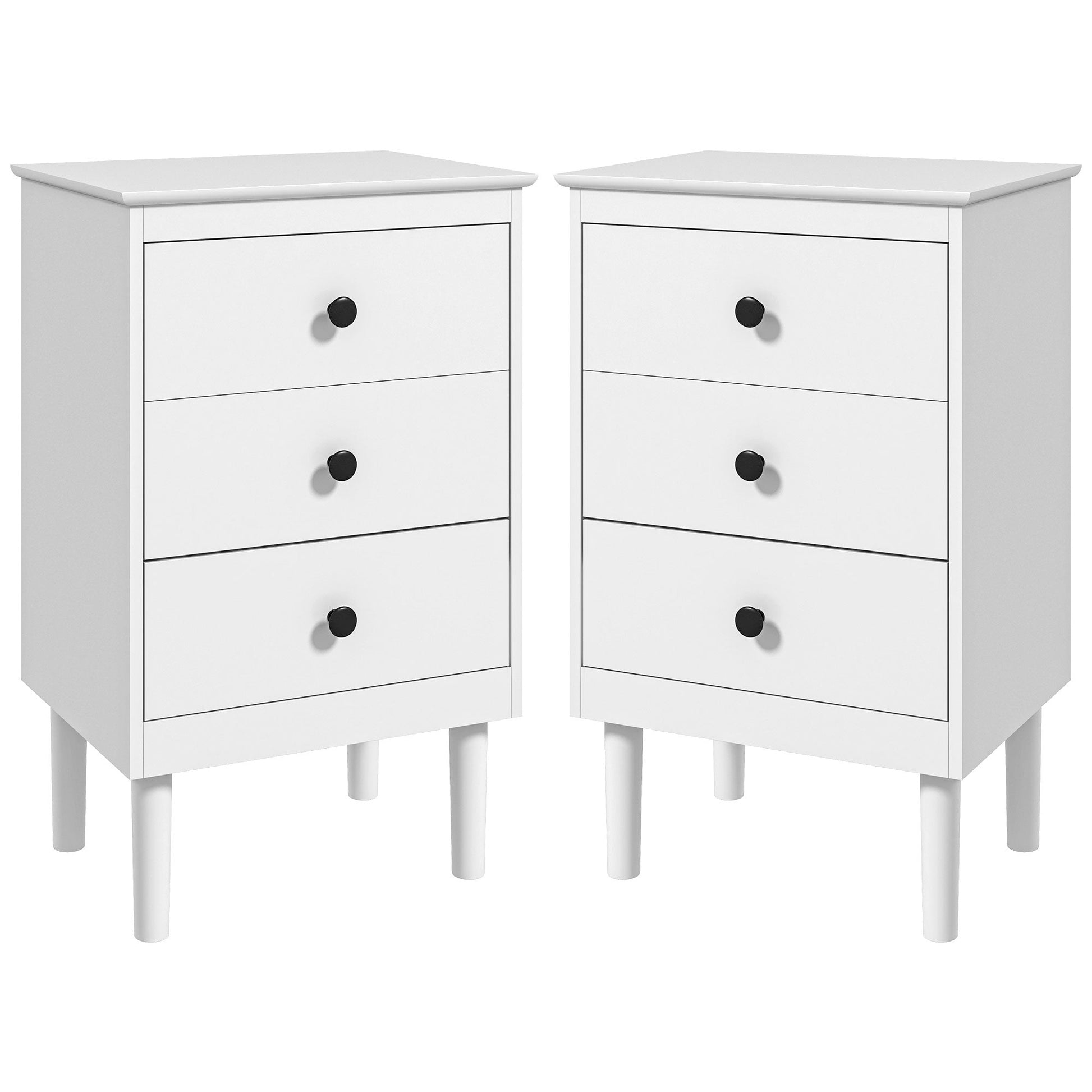 Set of Two Three-Drawer Modern Bedside Tables - White-0