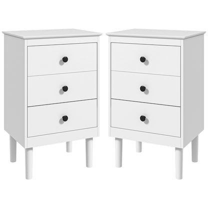 Set of Two Three-Drawer Modern Bedside Tables - White-0