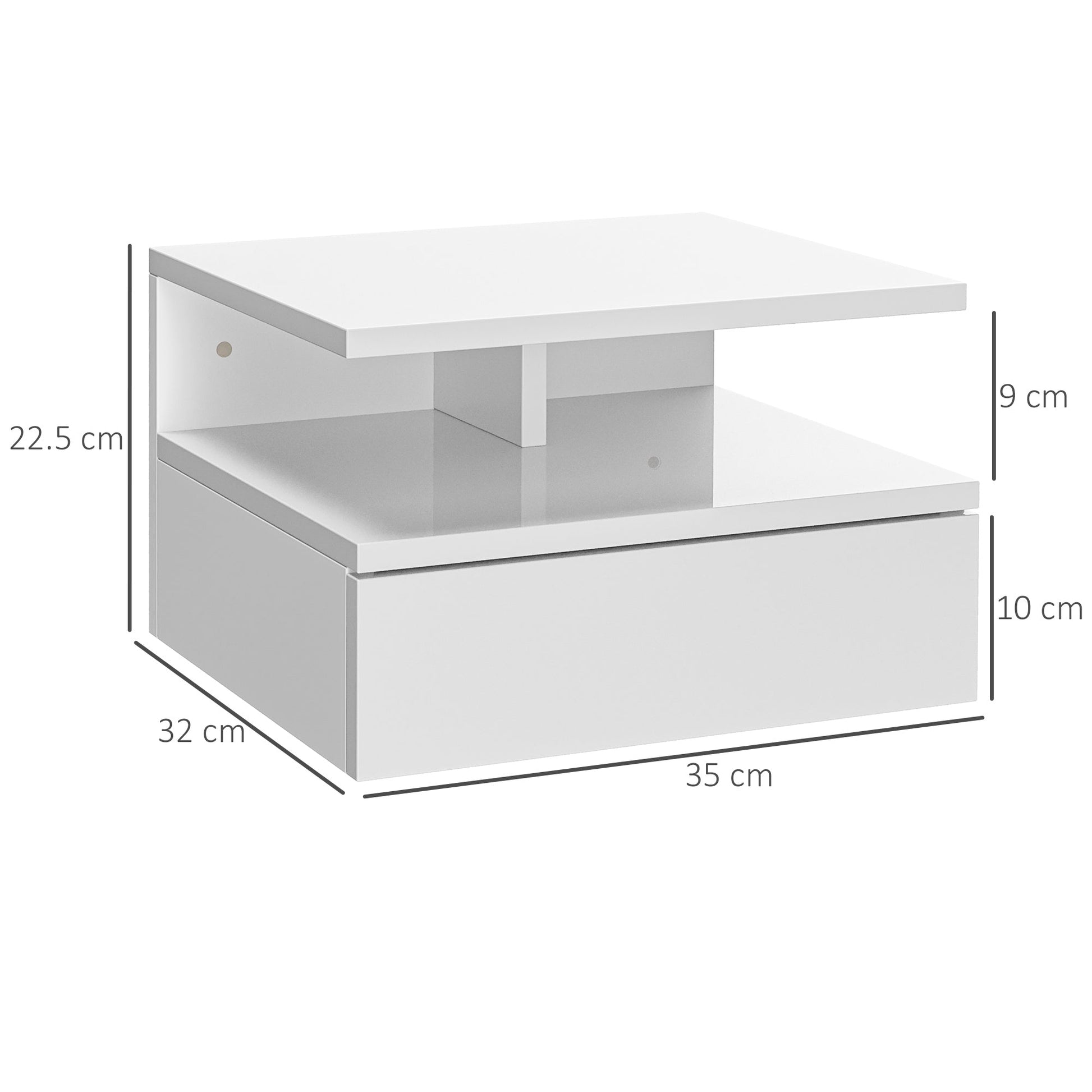 Set of Two Floating High Gloss Bedside Tables - White-2