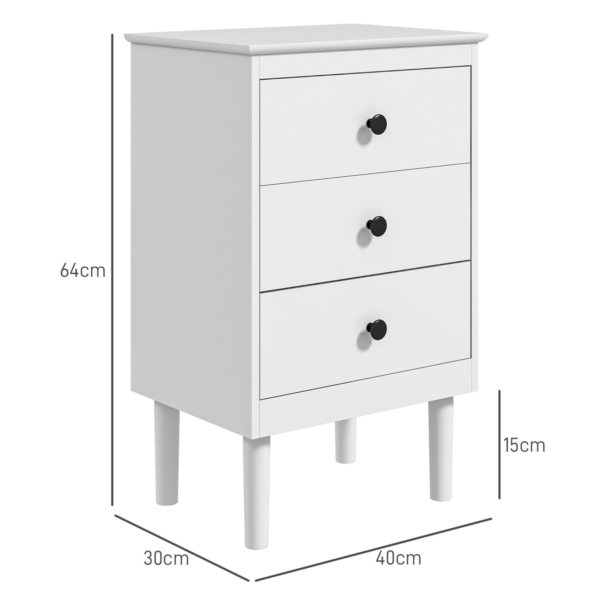 Set of Two Three-Drawer Modern Bedside Tables - White-2